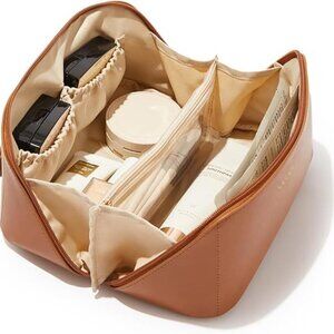 Women AA-Brown Large Capacity Cosmetic Travel Makeup Waterproof Portable Bag